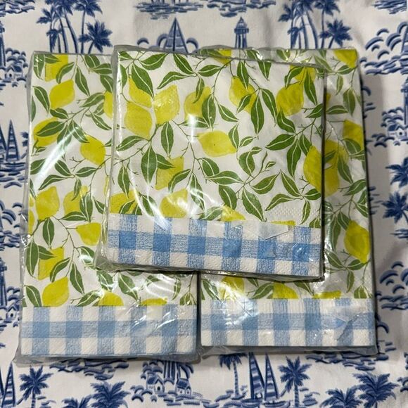 LAURA ASHLEY 40 x 3pk Guest Paper Towel Napkins Coastal Lemon Gingham Plaid - Picture 4 of 9